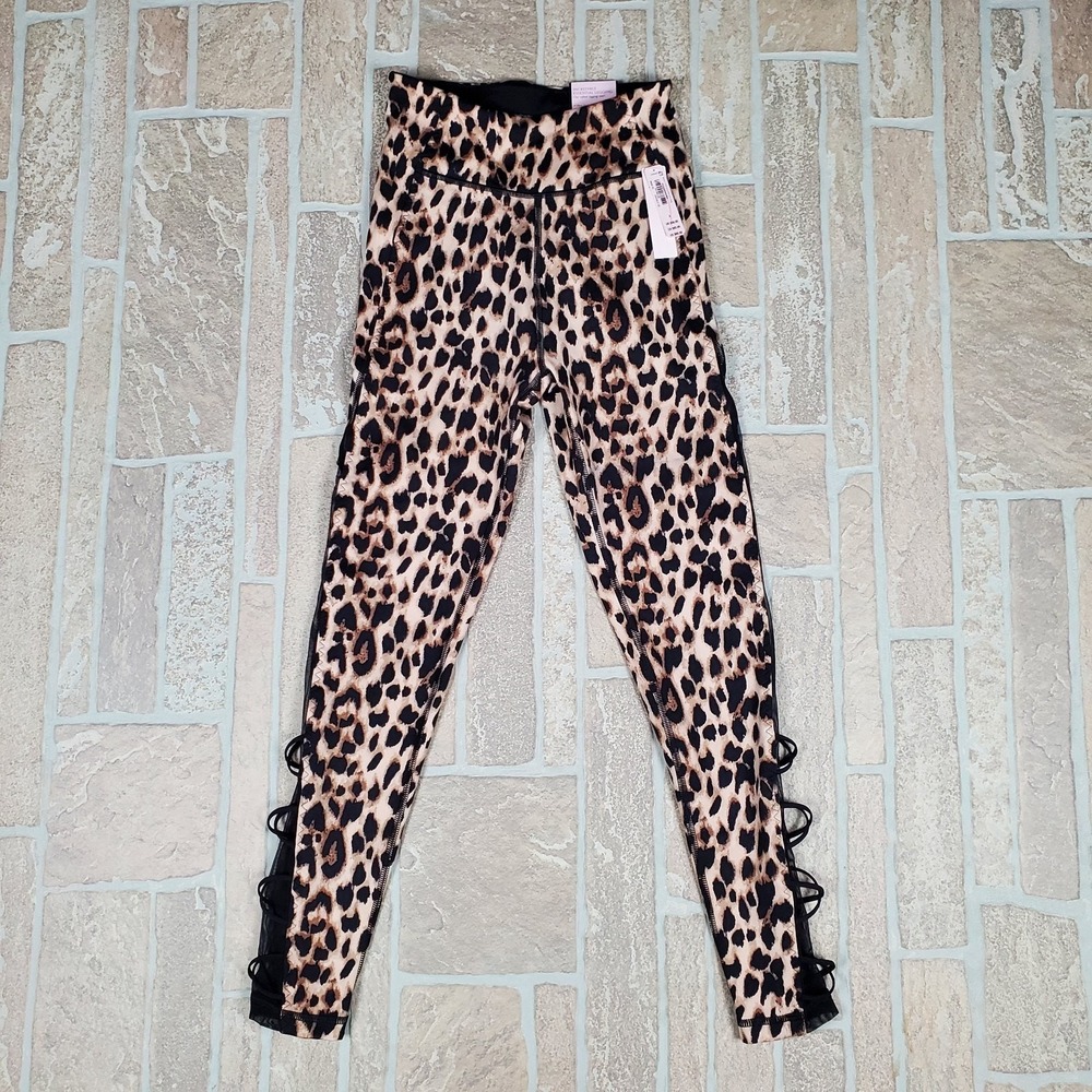 Victorias Secret Incredible Essential Legging Leopard Print Lace Up Mesh Size 2